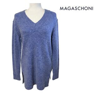 Magaschoni Sz XSmall Blue Wool Alpaca Blend V-Neck Sweater Women’s